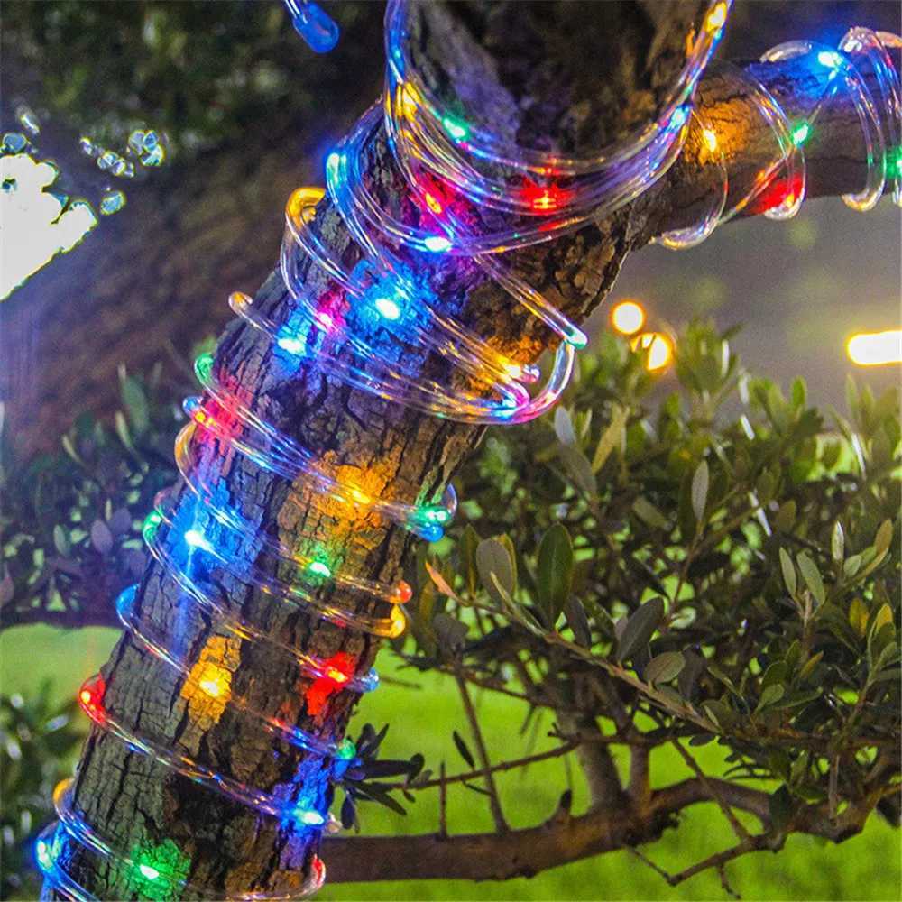 Outdoor Solar Tube Rope LED Light Garden Christmas Decoration Fairy String Light 32m/22M/12M/7M Outdoor Wedding Party LED Lamp XJ250606