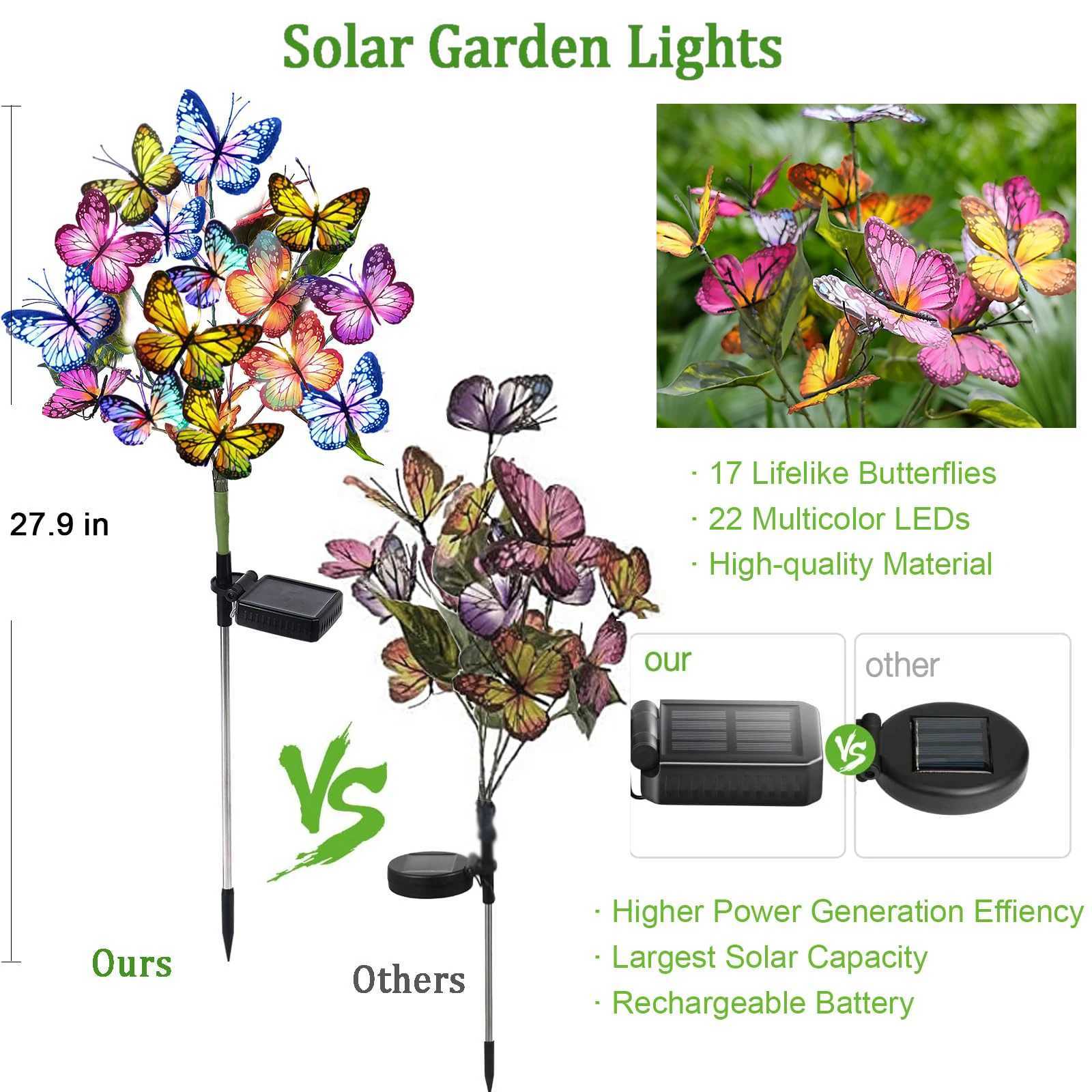 Solar Garden Lights Outdoor Waterproof Decorative Solar Lights Butterfly Flower Garden Decor Yard Patio Lawn Mom Women Gift W250607