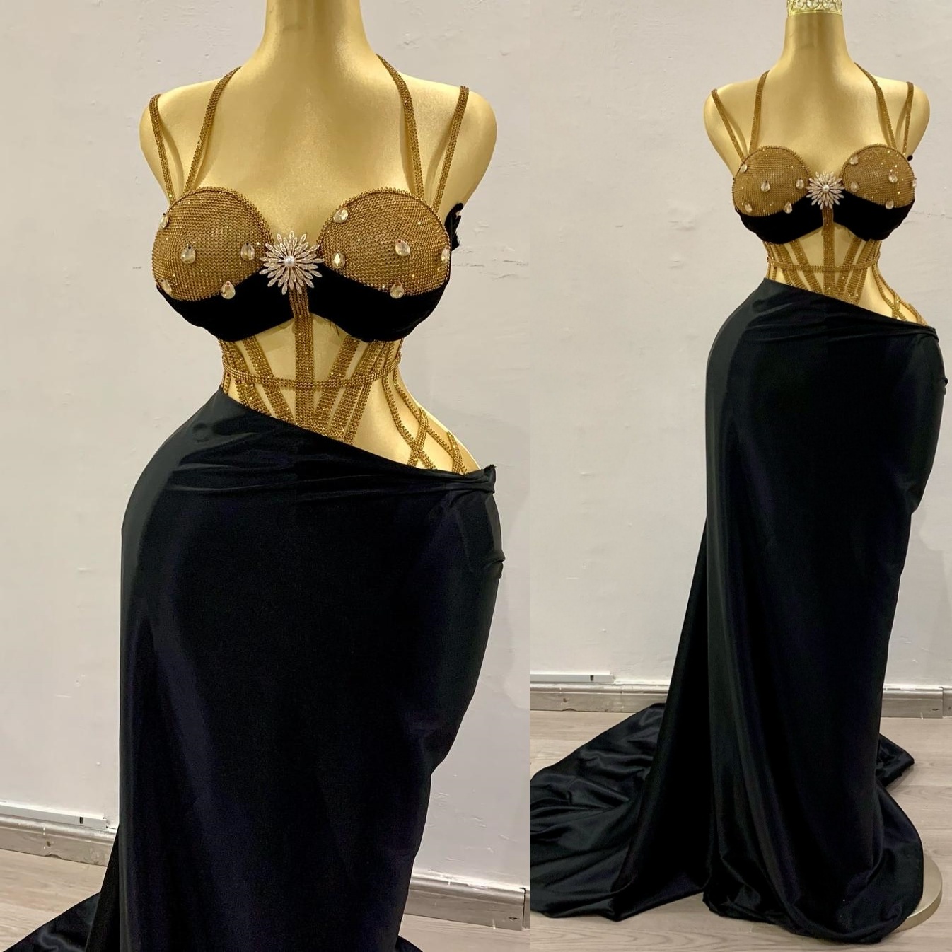 Black Mermaid Prom Dresses 2025 Crystals Velvet Spaghetti Evening Formal Party Second Birthday Engagement Gowns Plus Size Dress For Special Occasions