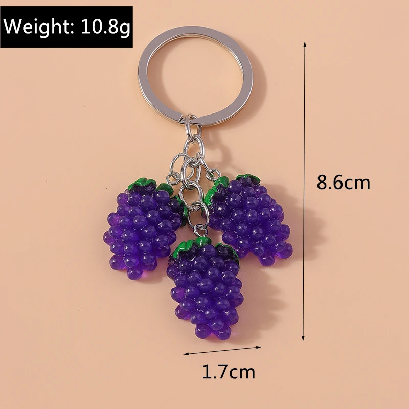 Cute Resin Simulation Fruit Keychain Grape Key Ring Pendant for Car Key Holder Women Girls Handbag Decor Handmade Jewelry Gift 250606