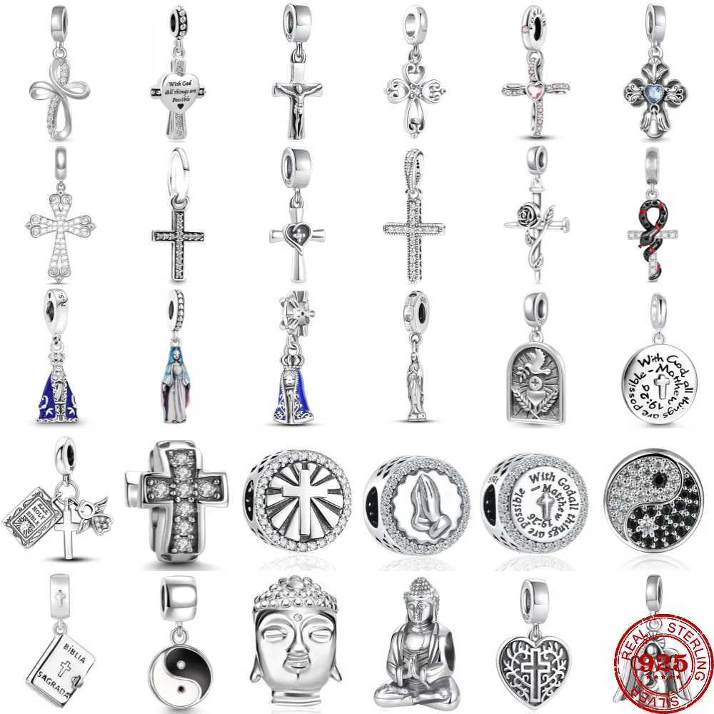 New 925 Sterling Silver plated Christ cross Buddha Charms DIY Dangle Bead Fit Original Pendant Bracelet Fashion JewelryXJ250607