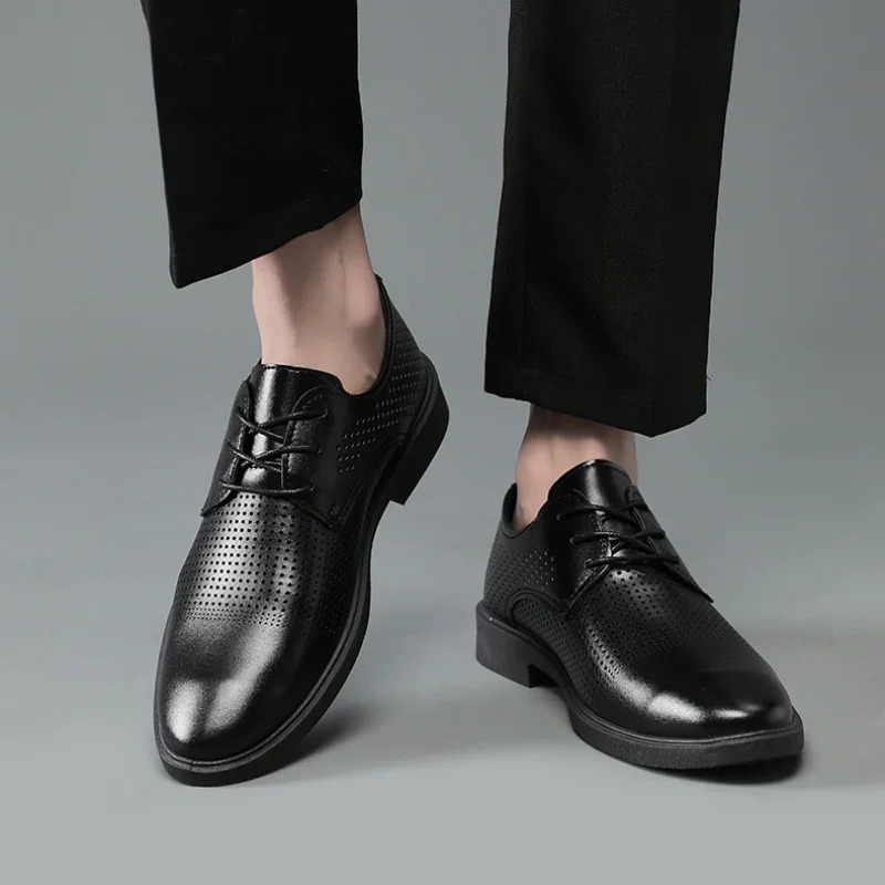 Summer Hollow Plastic British Casual Business Formal Leather Shoes Men Shoes Heightening Shoes Casual Shoes Set 250605