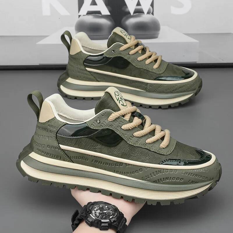 Ddmyoutdoor Men S Casual New Fashion Sport Spring Black Chunky Sneakers Comfortable Leather Platform Shoes Outdoor Shoes