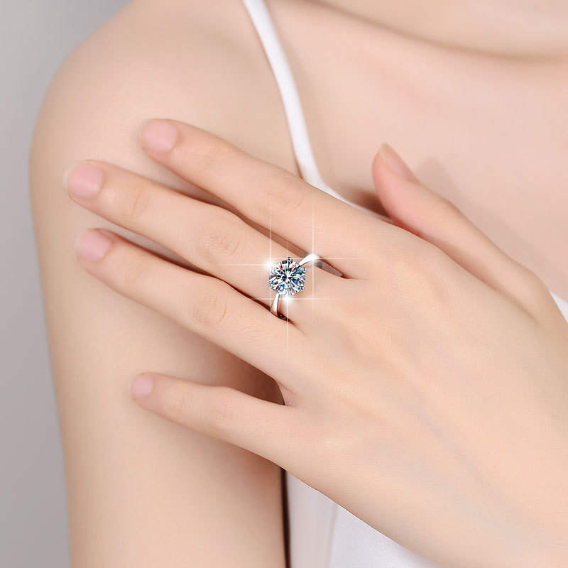 Elegant Moissanite Women's Ring in S925 Sterling Silver, Crown Six-Prong Design, Perfect for Engagements and Weddings, Affordable Luxury, Wholesa