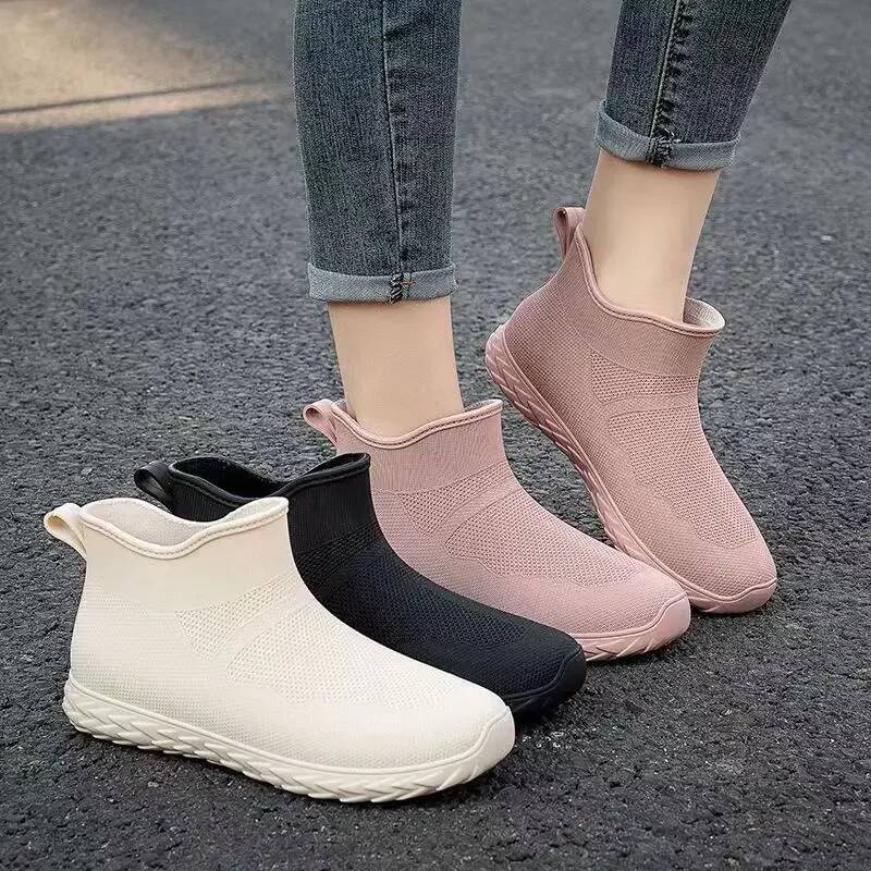 Ddmyoutdoor Women S Four Seasons Solid Color PVC Water Shoes Fashion Casual Flat Low Boots Daily Outside To Wear Rain Outdoor Shoes