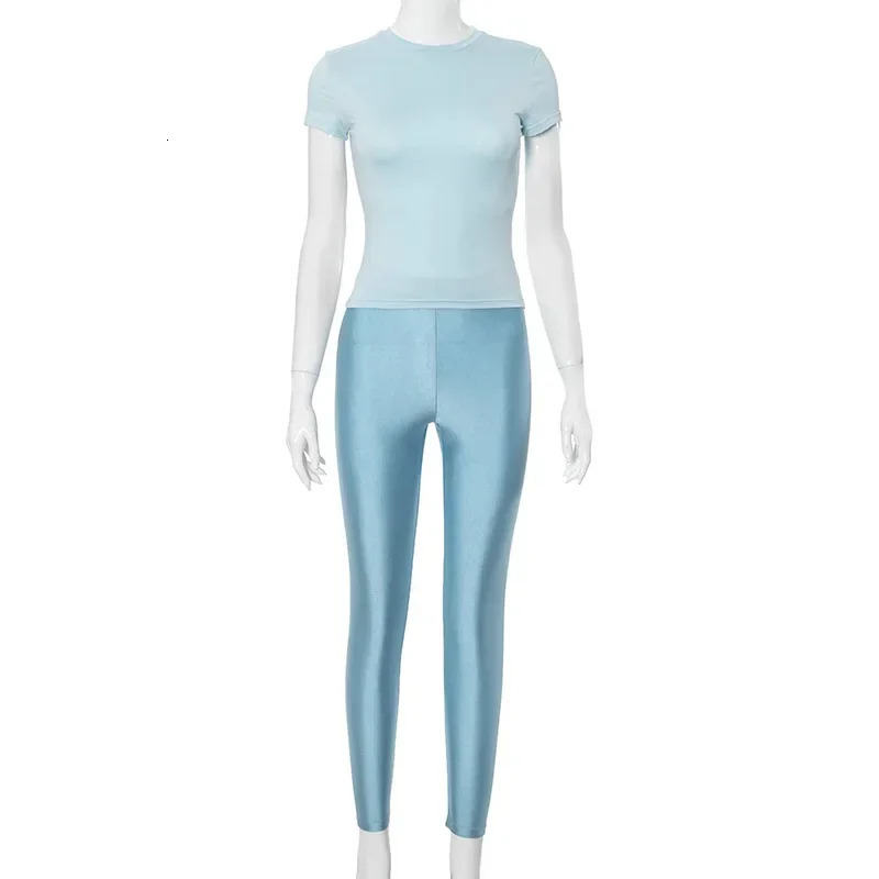 Leosoxs Casual Sporty Women 2 Piece Set Tracksuit Shorts Sleeve Crop TopsSilky Leggings Matching Streetwear Activity Outfits 250605