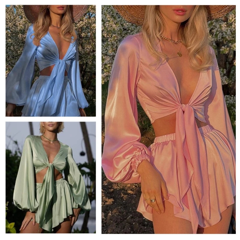 Fashionable Womens Night Out Suit Long Sleeve Crop Top with Shorts for Lady Fashionable Womens Night Out Suit Long Sleeve Crop 250605