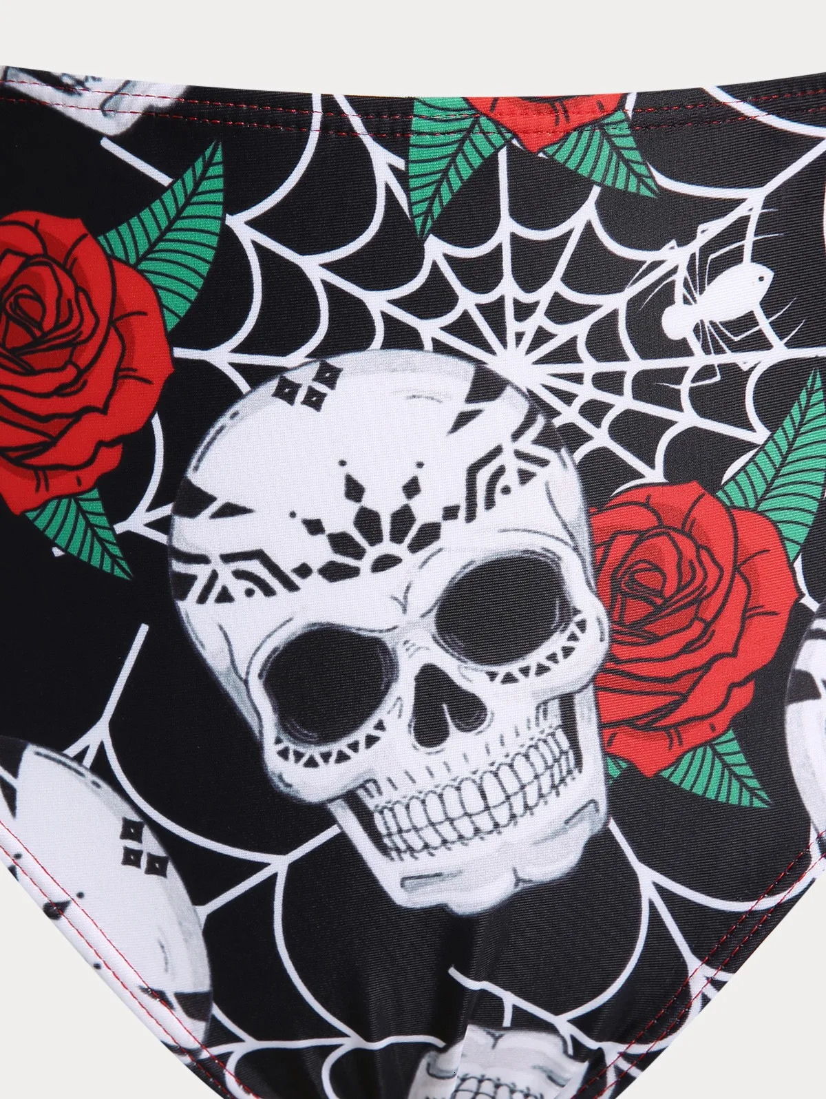 ROL Plus Size Womens Curve Skull Rose Print Crossover Three Piece Bikini Swimsuits 250603