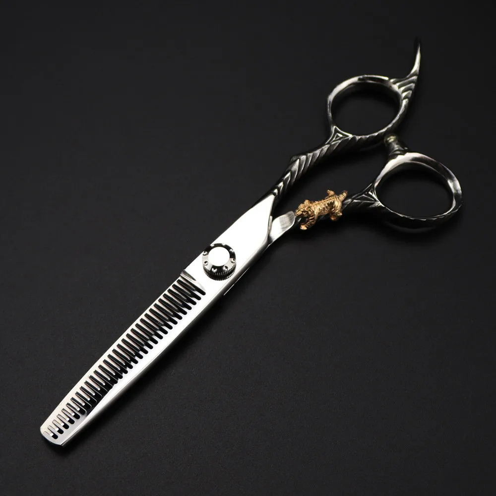 Customize Japan 440c 6 scissor Gold tiger cut hair scissors haircut thinning barber cutting shears hairdressing scissors 250604