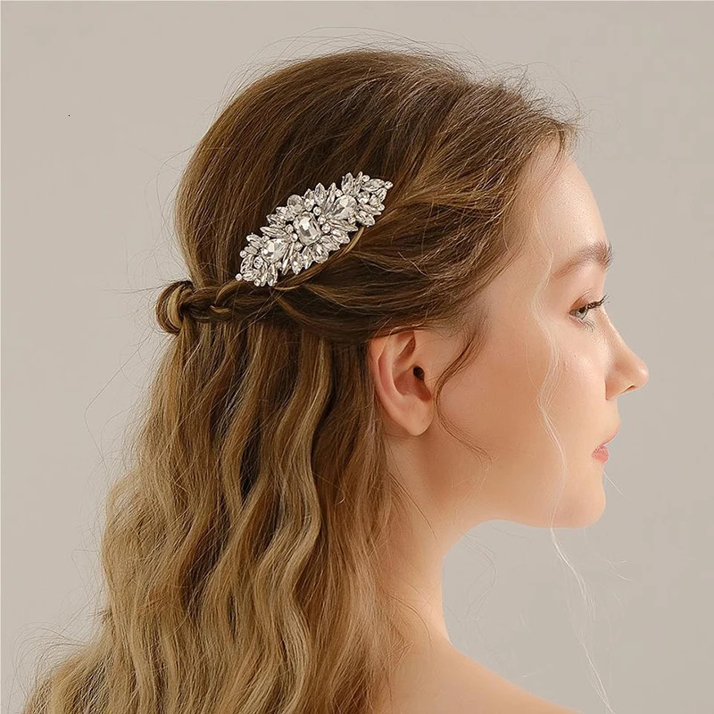 Silver Alloy Hair Comb Handmade Pearls Rhinestones Fashion Metal Headpiece Elegant Hair Jewellery Accessory For Women 250529