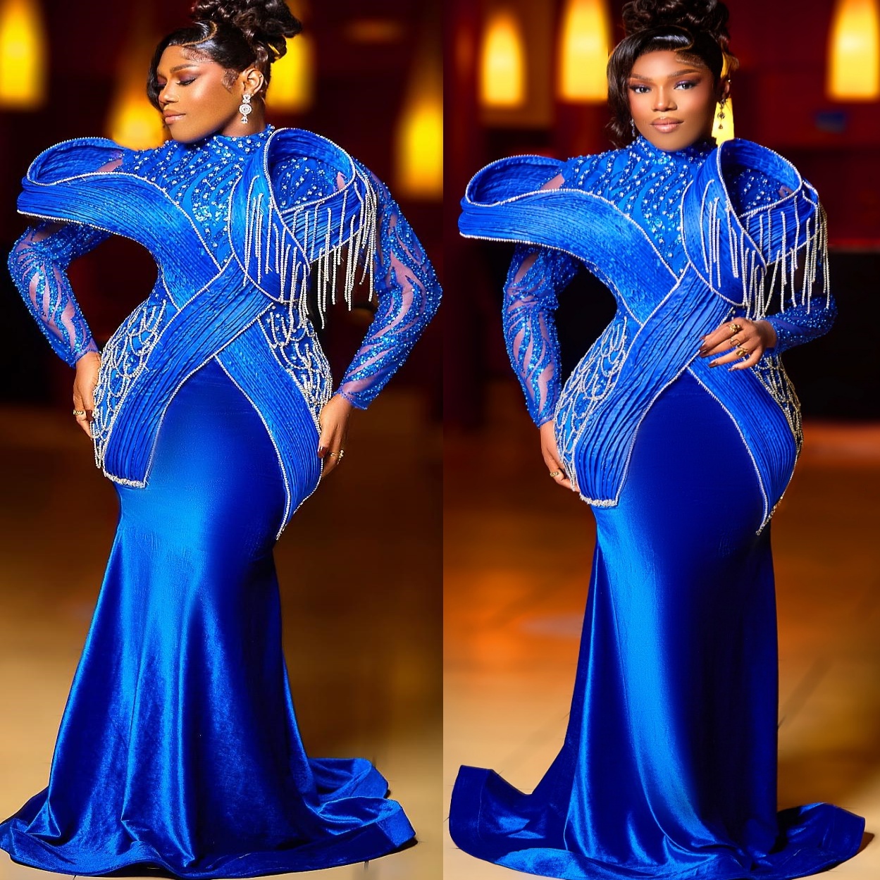 Royal Blue Mermaid Prom Dresses 2025 Lace Beaded Satin Stylish Evening Formal Party Second Birthday Engagement Gowns Plus Size Dress For Special Occas