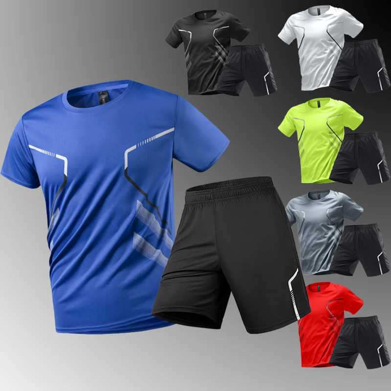 Tracksuit Suit Men Ice Silk Running Quick Dry Shirt Short Sleeve Summer Thin Shorts Fitness Basketball Training Wear Soccer Ball W250609