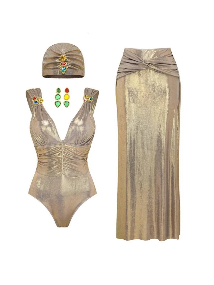 Print Swimsuit with Skirt High Leg Swimwear for Women Tummy Control Slimming Halter Bathing Suits Summer Female 250530