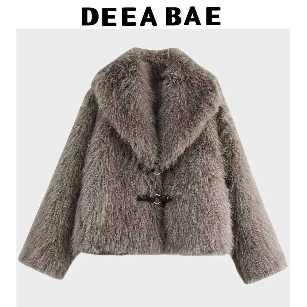 DEEABAE European And American Style Autumn New Women's Loose Casual Long Sleeved Artificial Fur Effect Short Coat
