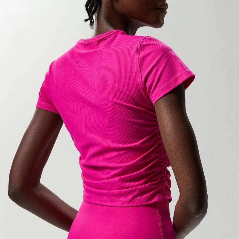 Women Short Sleeve Yoga T-Shirt Solid Color Slim Fit Ribbed Gym Top Breathable Quick Dry Running Sportswear Workout Clothes