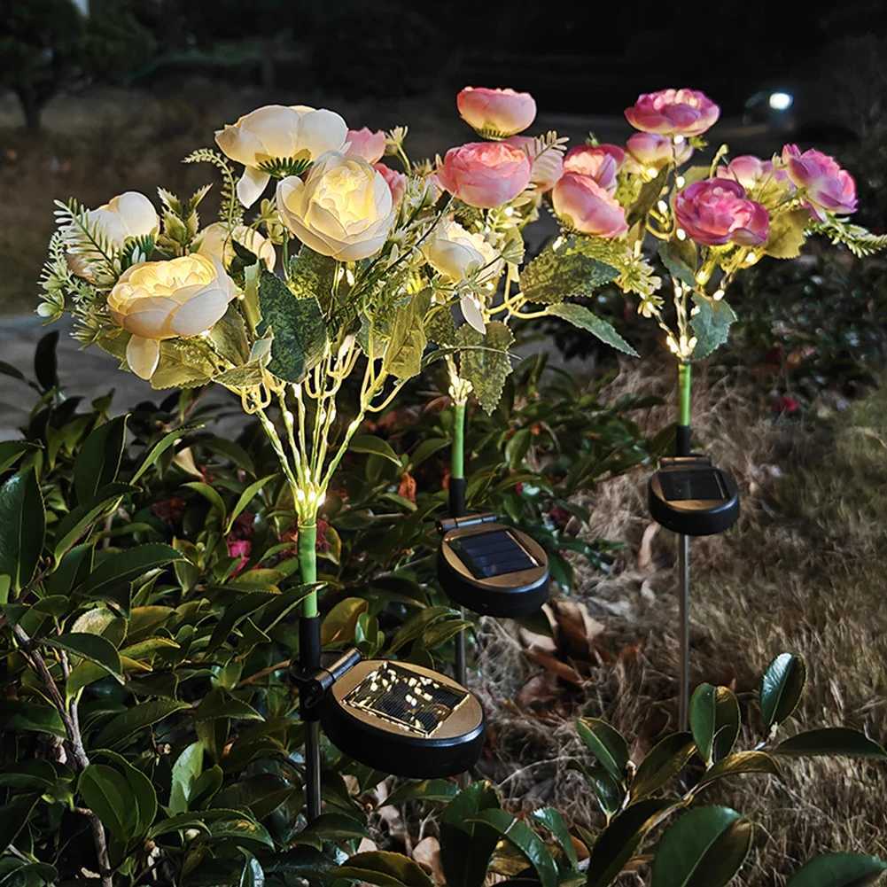 Simulated Outdoor Solar Camellia Smart Sense Garden Lights Yard Wedding Thanksgiving Decor Light Waterproof LED Lawn Light XJ250606