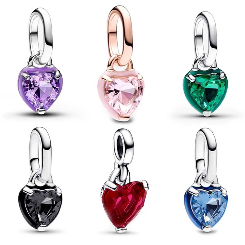 Romantic 925 Sterling Silver Purple Green Pink Chakra Heart Mini Dangle Charm Fit Original Me Bracelet DIY Women Jewelry XJ250607