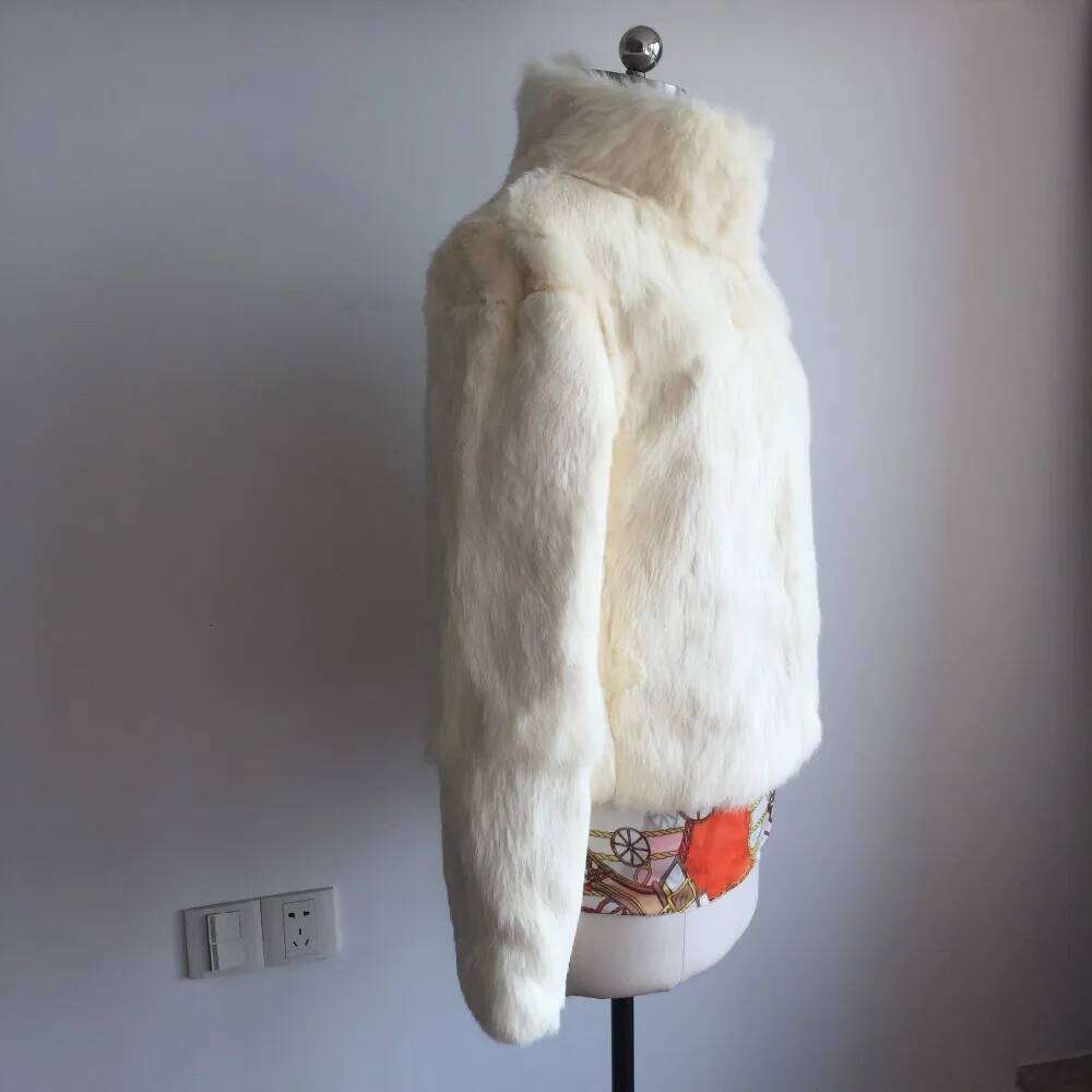 2023 New Women Real Rabbit Mandarin Collar Coat Natural Pure Genuine Whole Skin Jacket Full Pelt Fur Customize WSR61