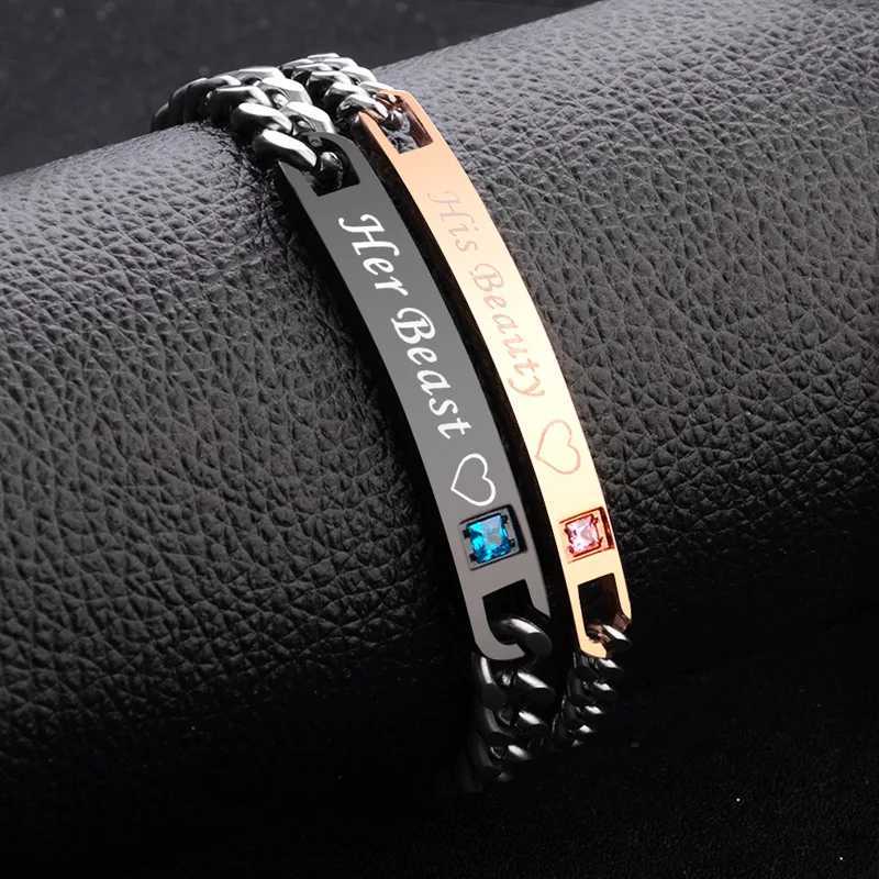 2 Style His Queen Her King Black Rose Gold Color Womens Male Chain Crystal Couple Bracelet for Men Women on Hands Jewelry W250606