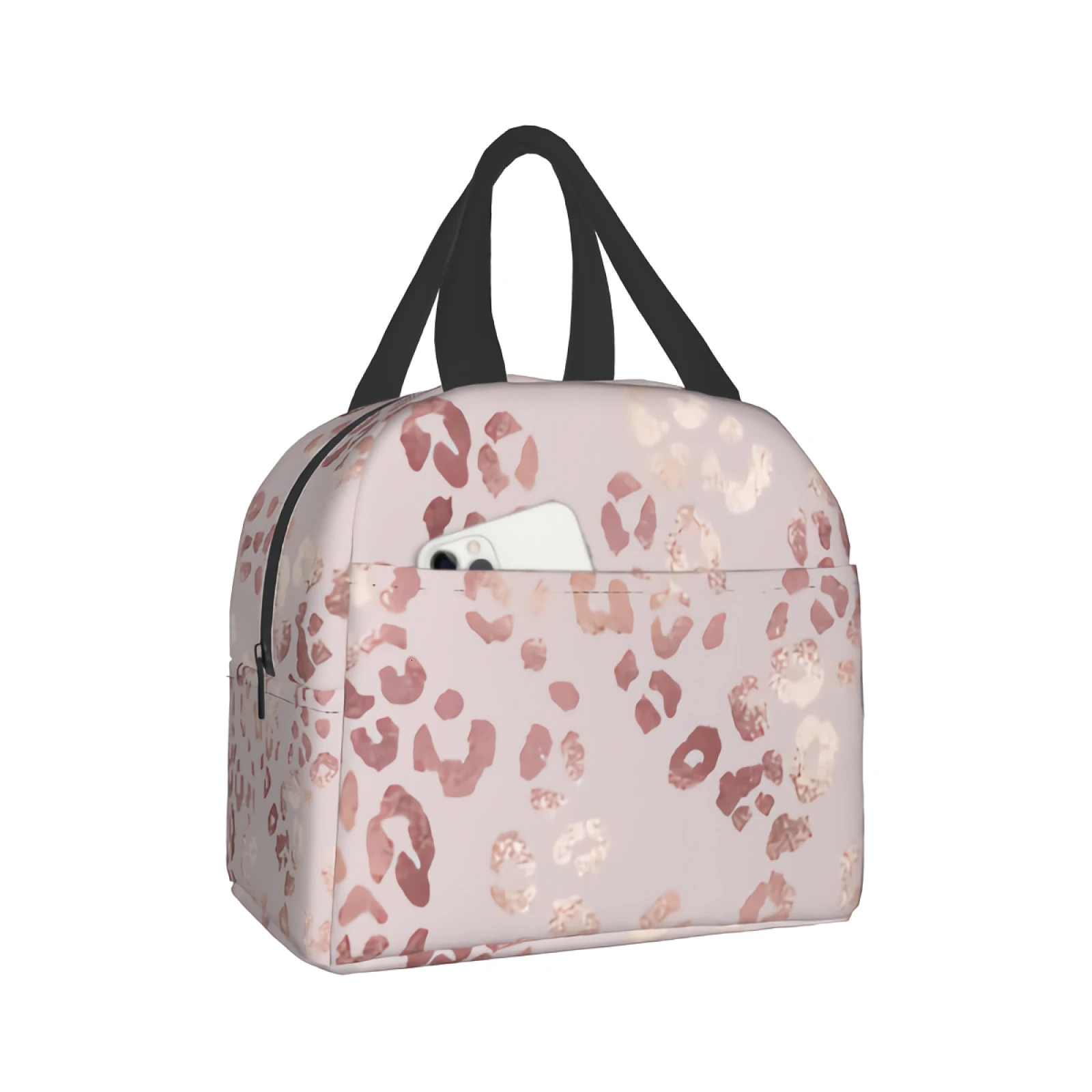 Leopard Print Lunch Bag Elegant Tote Bag Rose Gold Insulated Lunch Bag for Women Men Teen 250606