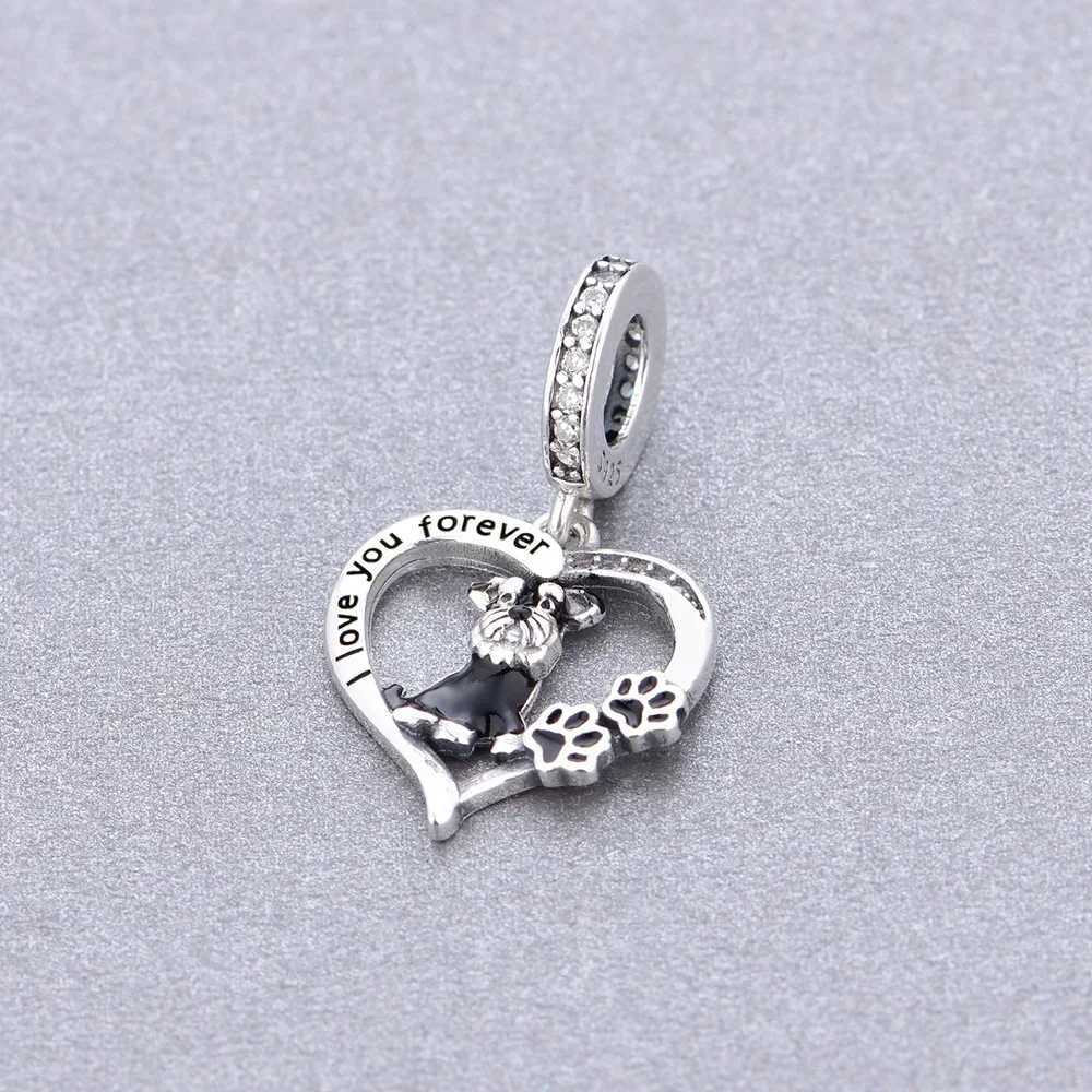 Huoonew Fit Original Pan Charm Bracelet 925 Silver I You Forever Yorkshire Dog Bead For Making DIY Memorial BerloqueXJ250607