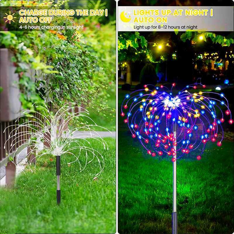 Outdoor LED Solar Pathway Lights Waterproof Garden Decor Fireworks Dandelion Lawn Lamp For Patio Balcony Walkway Yard W250607