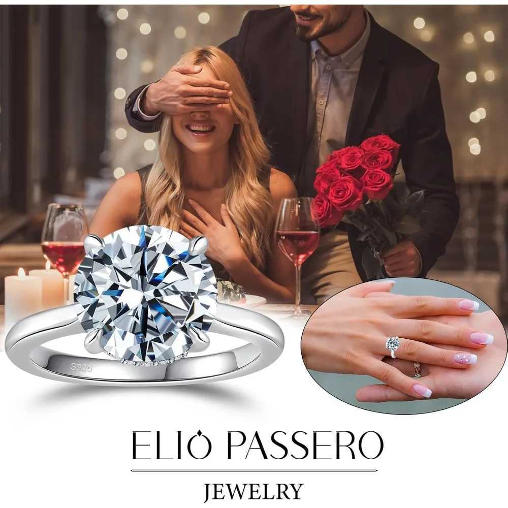 925 Sterling Silver CZ Round Solitaire Engagement Ring with 18K Gold Plating Wedding Bands Couple Rings for Her 1.5/2/3/4/5CT W250606