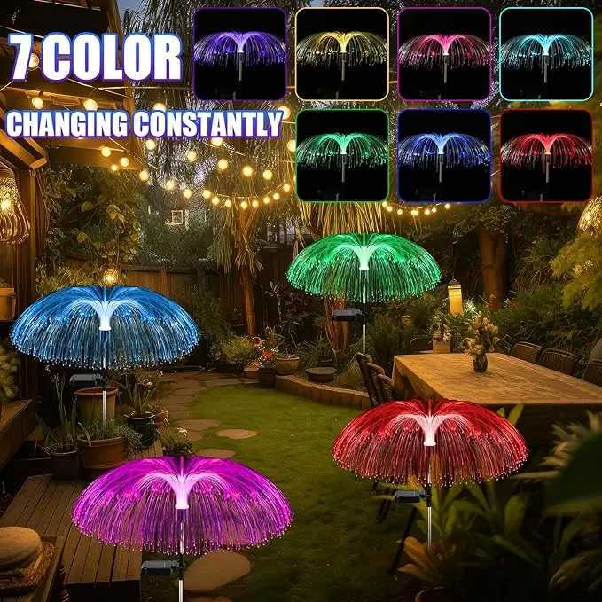 Solar Outdoor Lights for Garden Waterproof Jellyfish 7 Color Changing Lawn Solar Lights Flower Yard Light Decorative for Pathway W250607