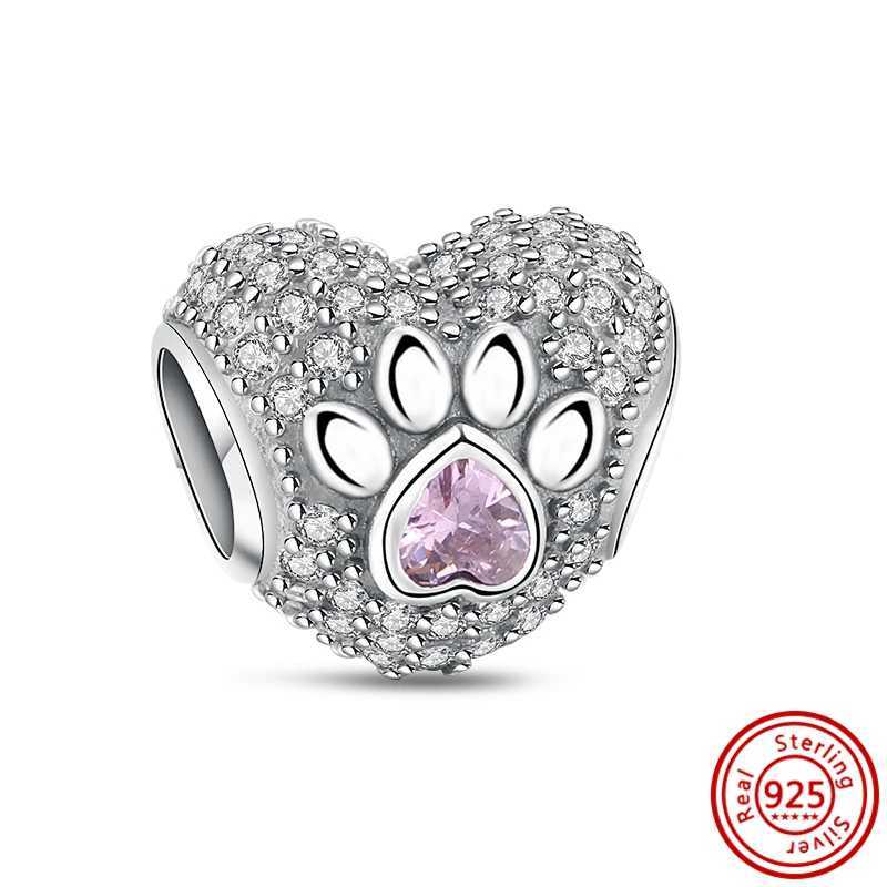 925 Sterling Silver Cute Animals Dog P Print Pendant Heart Beads Fit Original Pantaro Charms Bracelet DIY Jewelry Making XJ250607