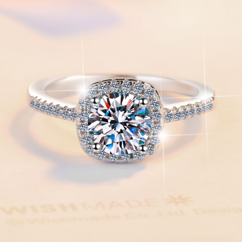 Wholesale Womens Designer Jewelry: Exquisite White Moissanite Diamond Look Squared Ring