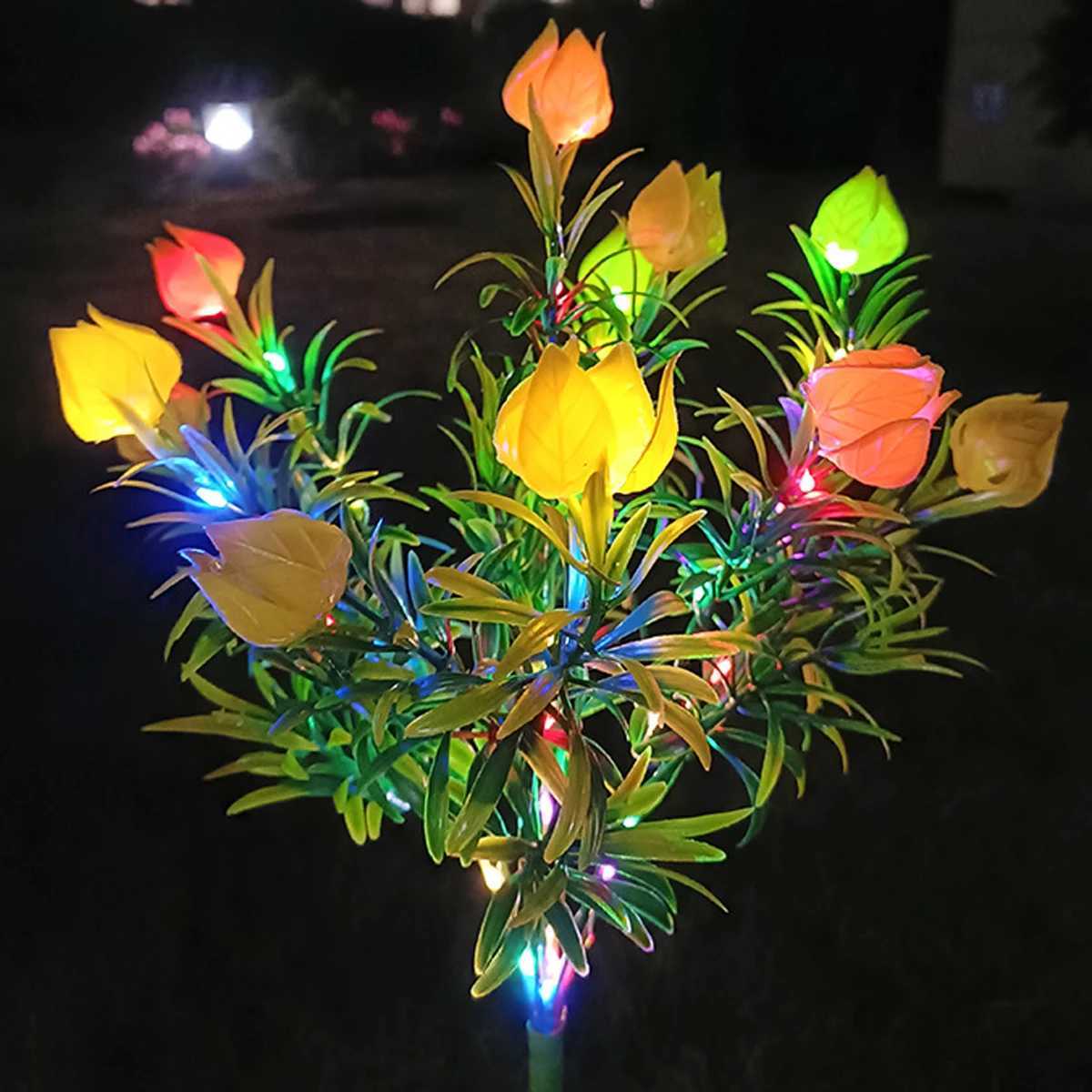 Solar LED Lights Gardenias Flower Lawn Lamp IP65 Outdoor Waterproof For Yard Patio Courtyard Garden Ambiance Ornamental LightsXJ250606