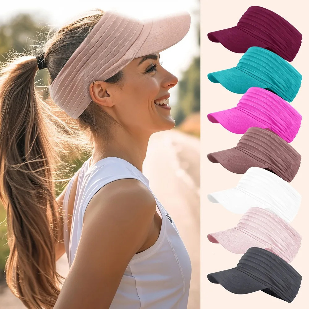 Sun Hat Pleats Summer Beach Hat Empty Top Fashion Wide Brim Visor Hat Outdoor UV Top Empty Sport Duck Tongue Cap 250603