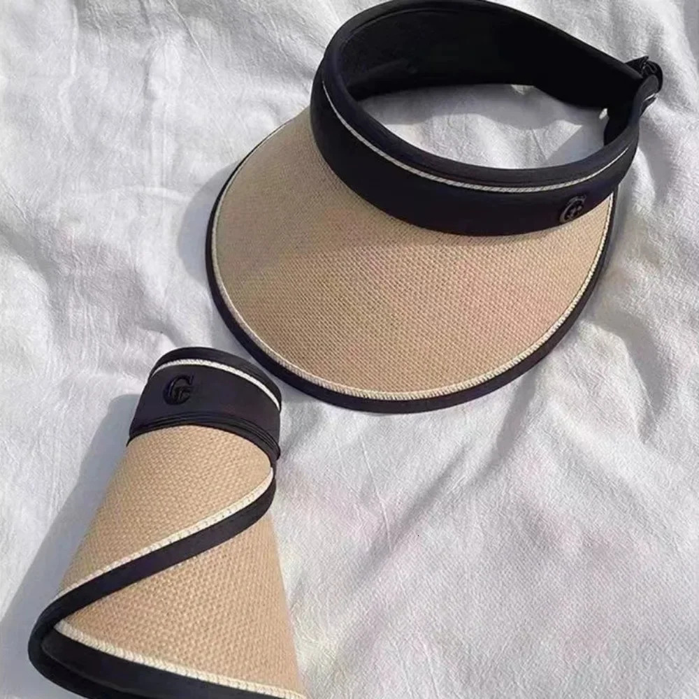 2025 Summer Empty Top Sun Hat Anti Uv Female Outdoor Visor Cap Casual Foldable Straw Shade Hat Wide Large Brim Beach Sunhat 250603