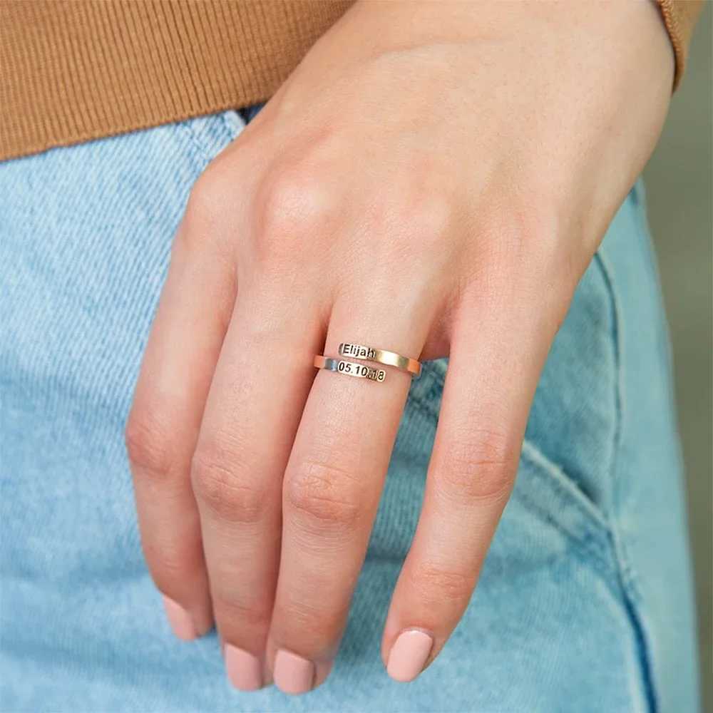 Stainless Steel Ring Ladies Men Jewelry Sculpture Custom 1-2 Names Couple Rings Anniversary Valentines Day Personality Present XJ250606