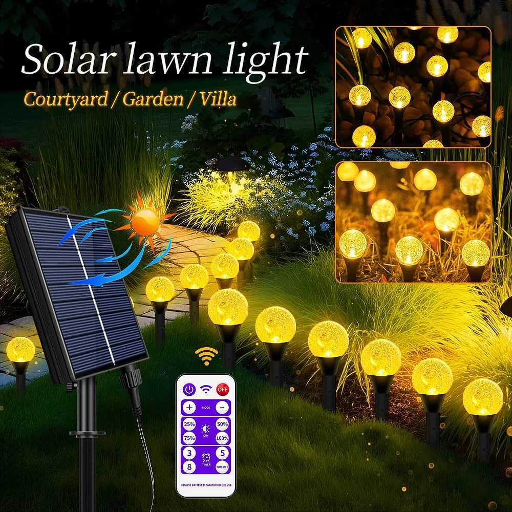 Solar Outdoor Fairy Lights with 8 Modes Warm White Globe Waterproof Stake Lamp Mini Crystal Bubble Decorative for Yard Pathway XJ250606