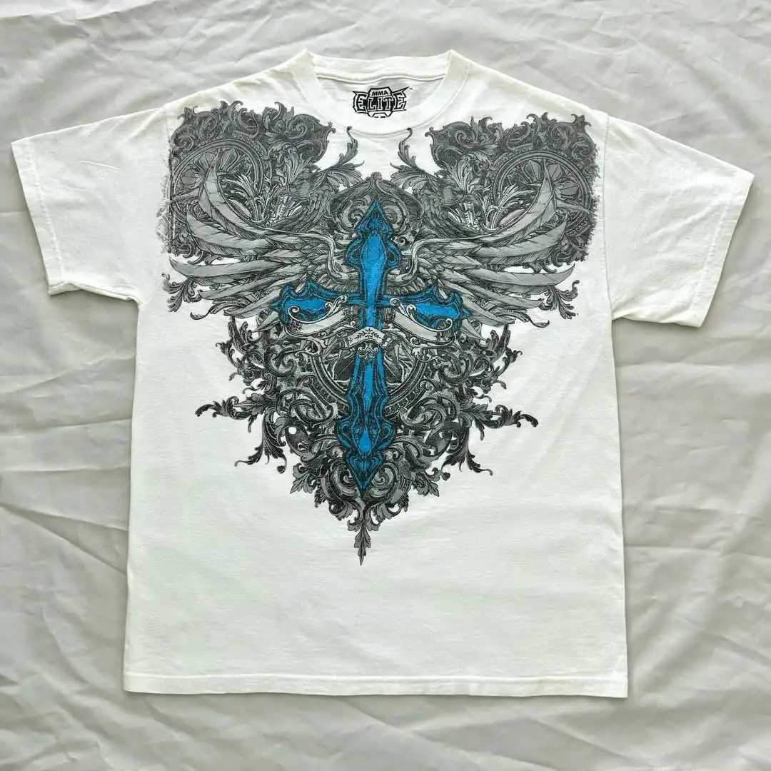 New 2025 Gothic Popular Vintage Sketch Free Fighting Force Pattern Printed T-shirt Mens Y2K Street Hip Hop Short Sleeve W250607