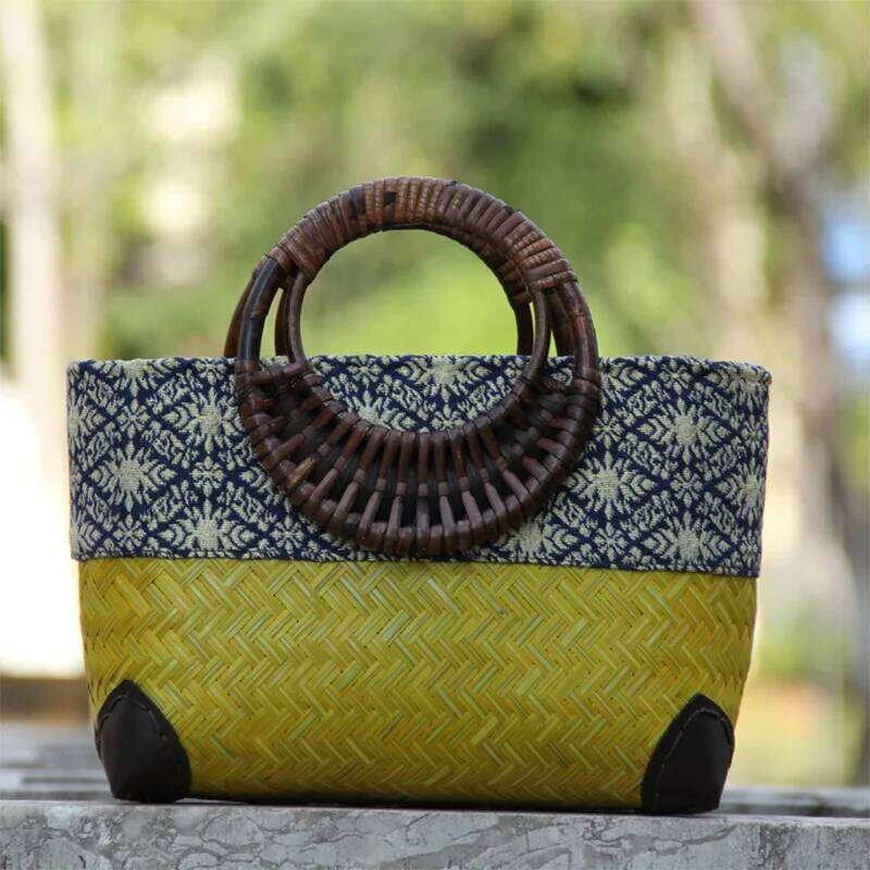 Hot Selling New Retro Japanese Handmade Grass And Bamboo Bag Designer Large Capacity Women's Storage Woven Rattan Handbag