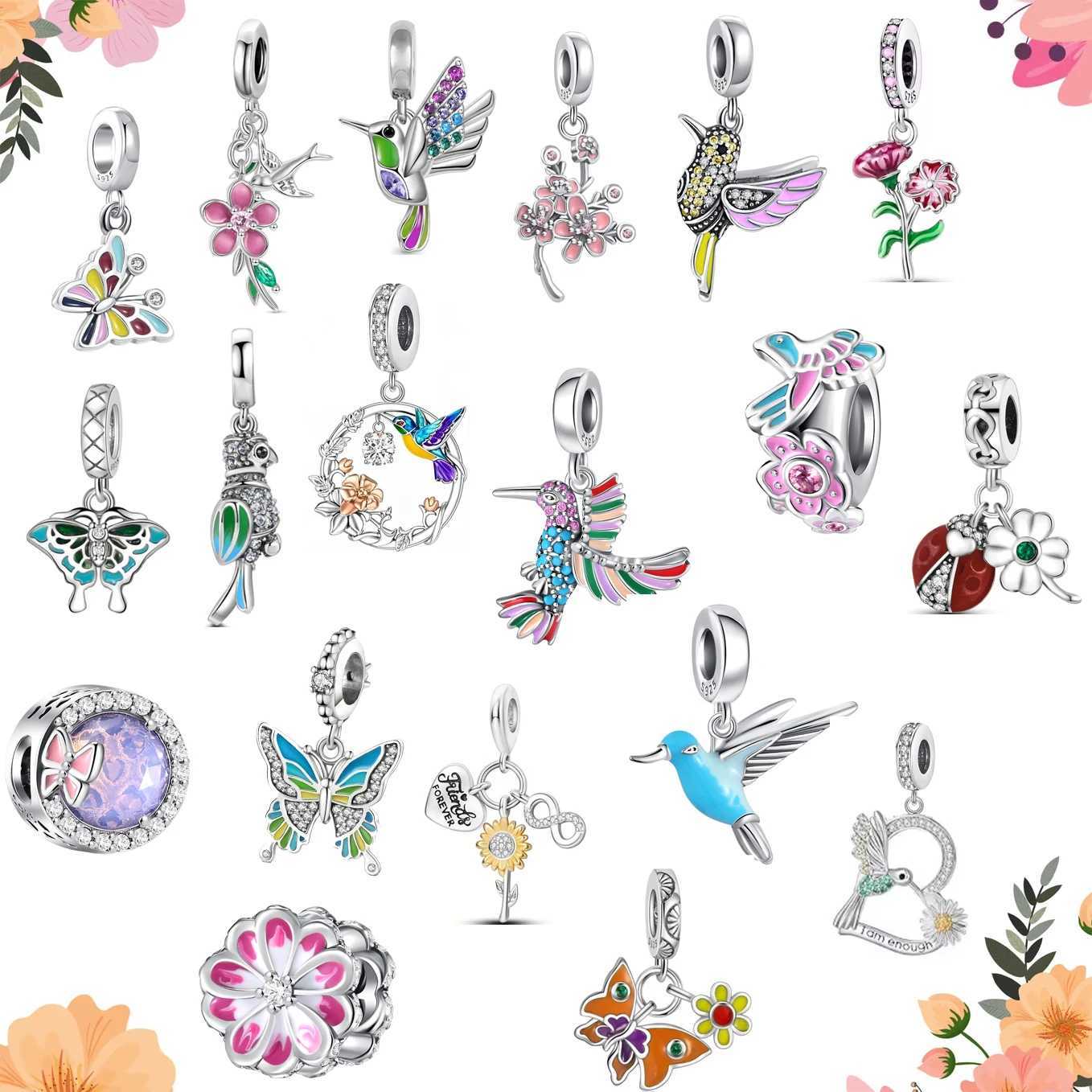 New 925 Sterling Silver plated Spring Butterfly Hummingbird Beads Charms Fit Original Bracelet Women DIY Jewelry Accessories XJ250607