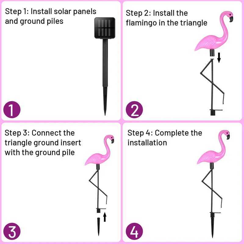 1/3PCS Flamingo Solar Light IP65 Waterproof LED Stake Light Landscape Ground Lamp for Outdoor Pathway Xmas Garden DecorXJ250606