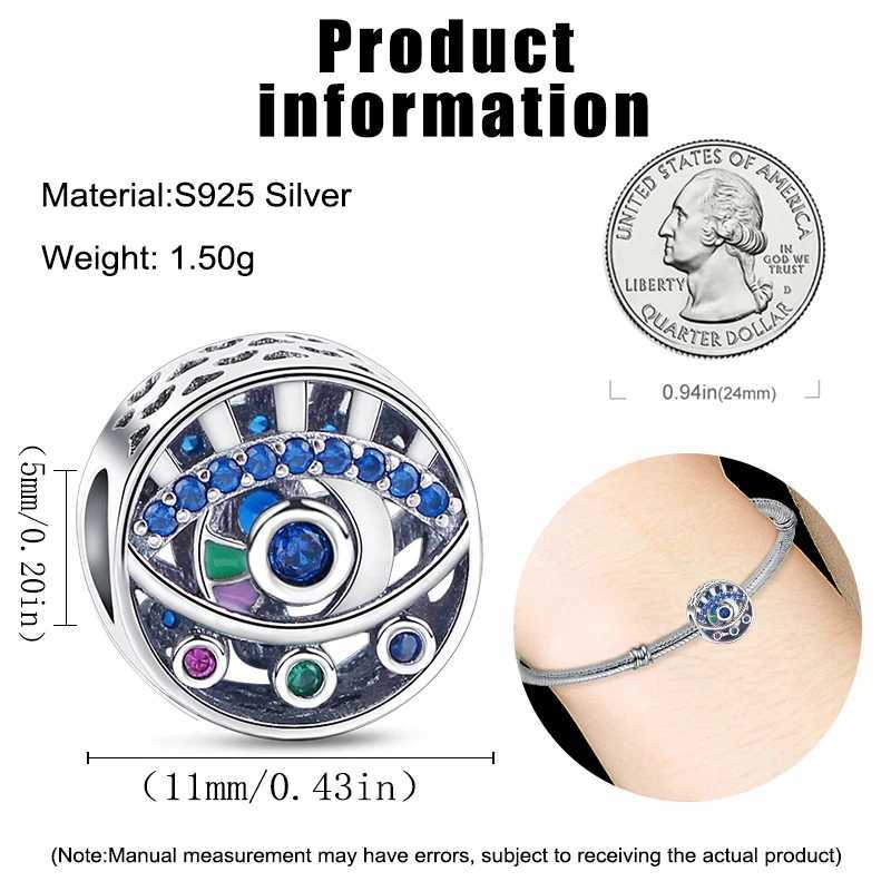 New 925 Sterling Silver Colorful Shiny Round Flower Evil Eye Charms Beads Fit Pantaro Bracelet Original Jewelry Pendants Gift XJ250607