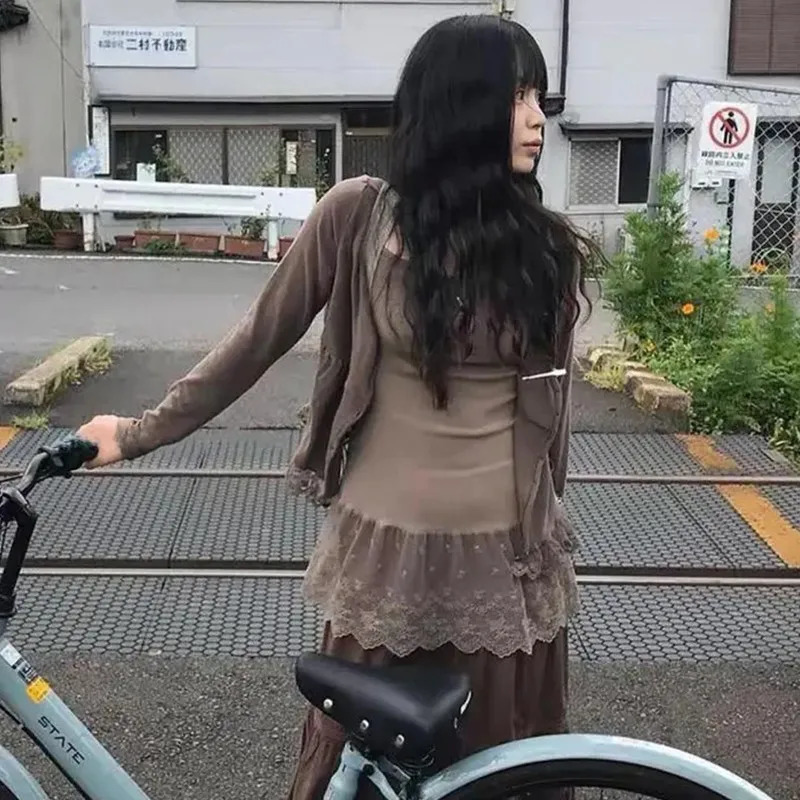 Tawaaiw Korean Fashion Patchwork Lace Camisole Sleeveless Vintage Fairycore Halter Tops Y2k Clothes Tank Top Tanks Camis 250527