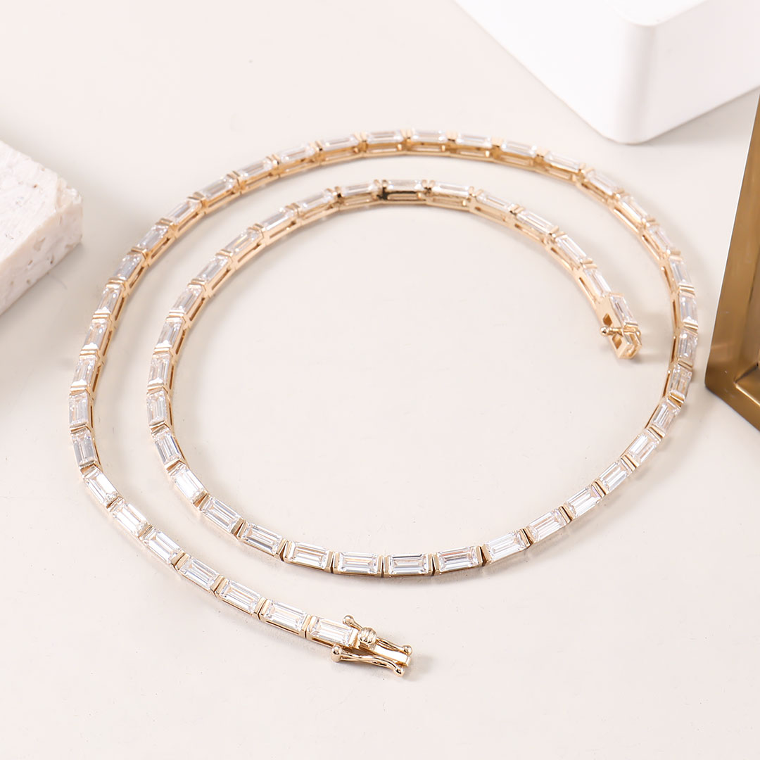 Provence Jewelry Custom Fashion Female Gift Jewelry 2.5mm Solid14K Yellow Gold DEF VVS Lab Grown Diamond Baguette Tennis Necklace for Valentine's