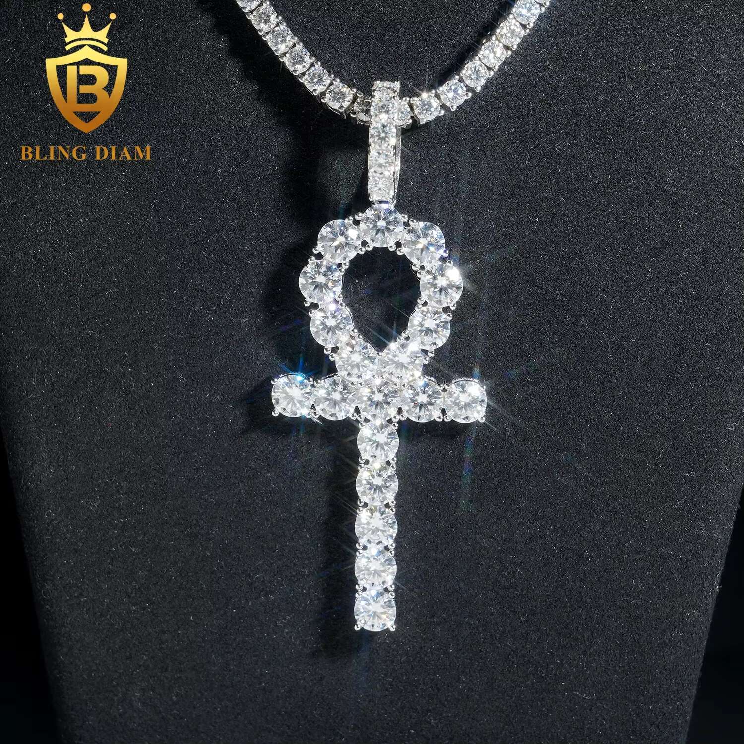 Wholesale Price Bling Hip Hop Jewelry Moissanite Iced Out Ankh Cross Pendant 925 Sterling Silver Diamond Fine Men Women