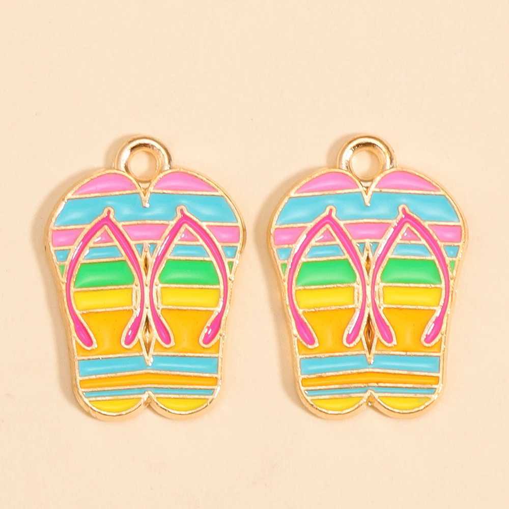 20Style/set Gold Color Beach Vacation Series Charms Enamel Coconut Beverage Slippers Beach Chair Pendants DIY Crafts Jewelry Making XJ250607