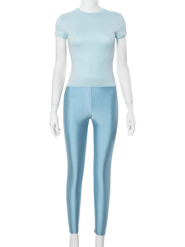 Weird Puss Fitness Women Tracksuit 2Piece Set Simple Basic Crop TopsSilky Leggings Street Activity Soft Casual Matching Suits 250605