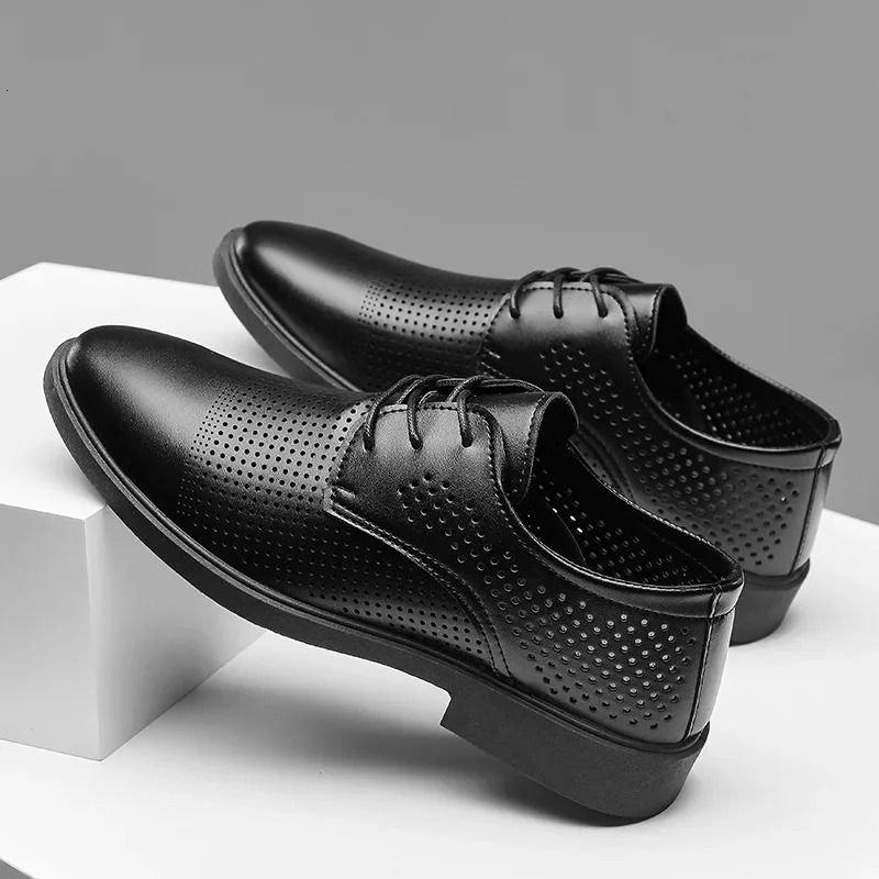 Summer Hollow Plastic British Casual Business Formal Leather Shoes Men Shoes Heightening Shoes Casual Shoes Set 250605