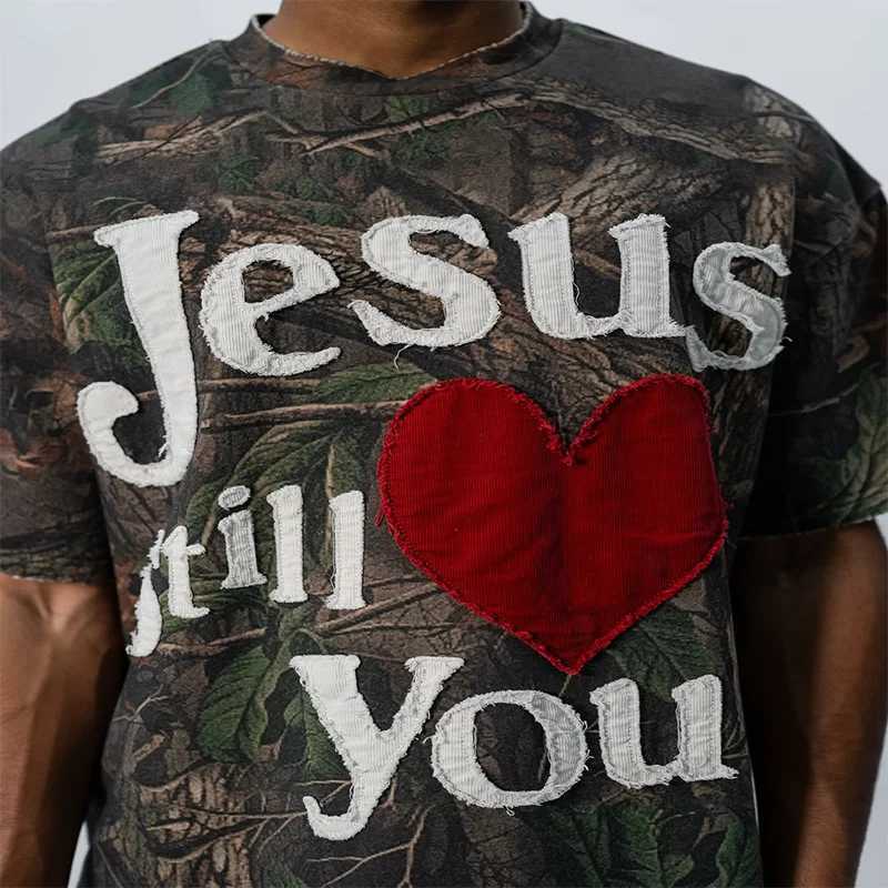 2025 Fashion Vintage Still Loves You Letter Embroidery Camo Short Sleeve T Shirt Y2K Harajuku Gothic Men Women Punk Streetwear W250607