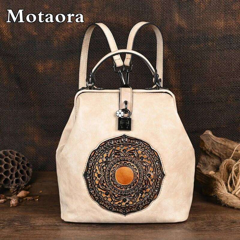 MOTAORA Vintage Emed Leather Backpack Women Anti-Theft Bag with Adjustable Strap, Purse for Travel & Daily Use