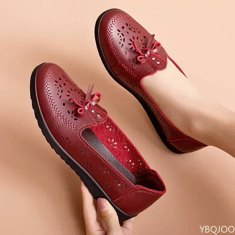 ddmyoutdoor Flats Summer Genuine Leather With Low Heels Slip On Casual Flat Women Loafers Soft Nurse Ballerina Shoes Outdoor Outdoor Shoes