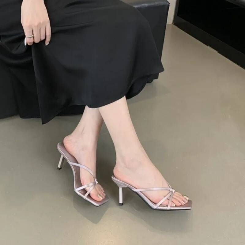 Summer sexy leopard print thin heel sandals suede T-shaped strap open-toe slippers fashion women's shoes large size 42